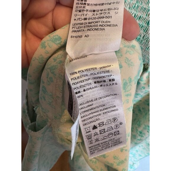 NWOT Levi's Women's Dolci Baby Doll Peasant Dress Green and White Floral Large - Picture 5 of 5